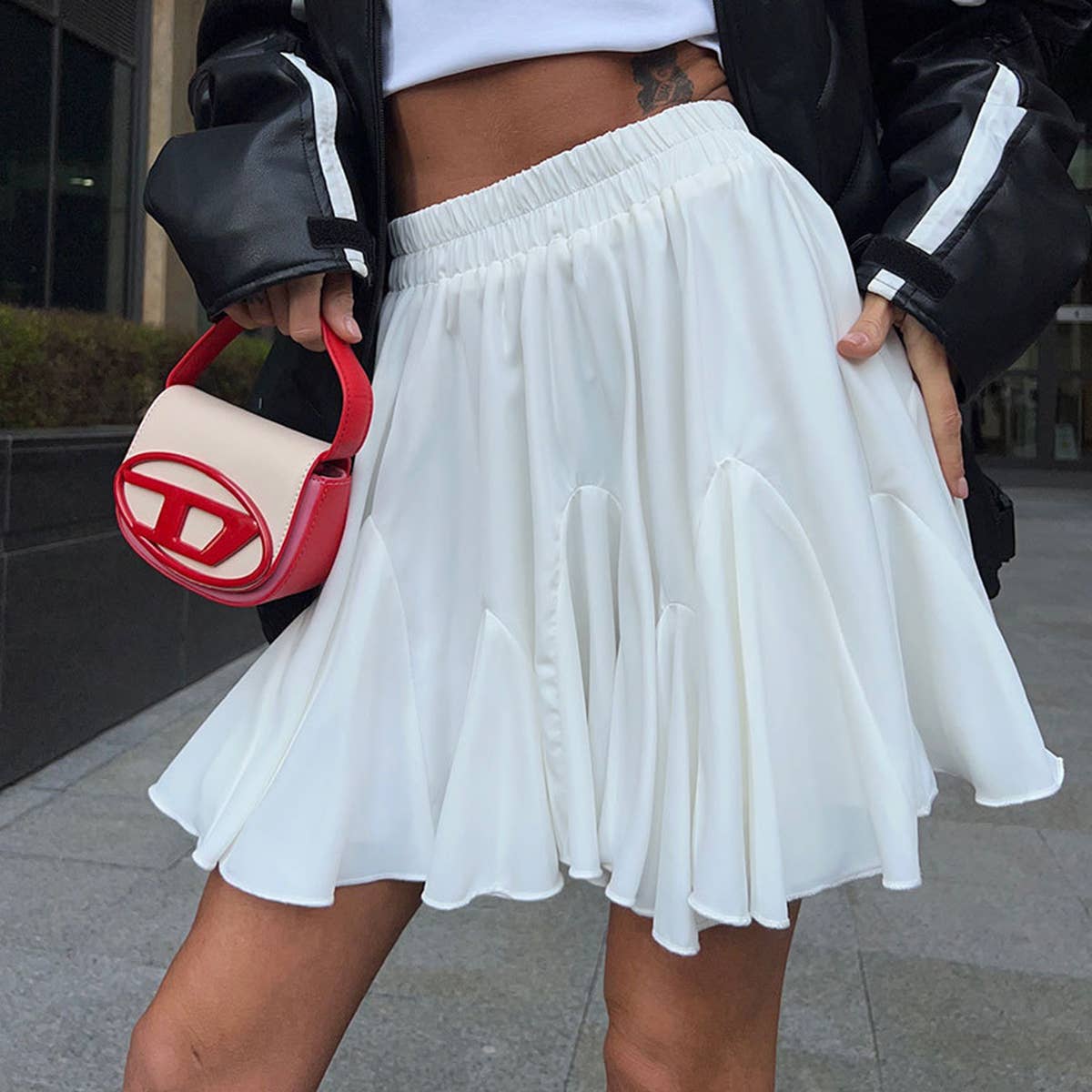 Y2K street fashion patchwork mini pleated skirt