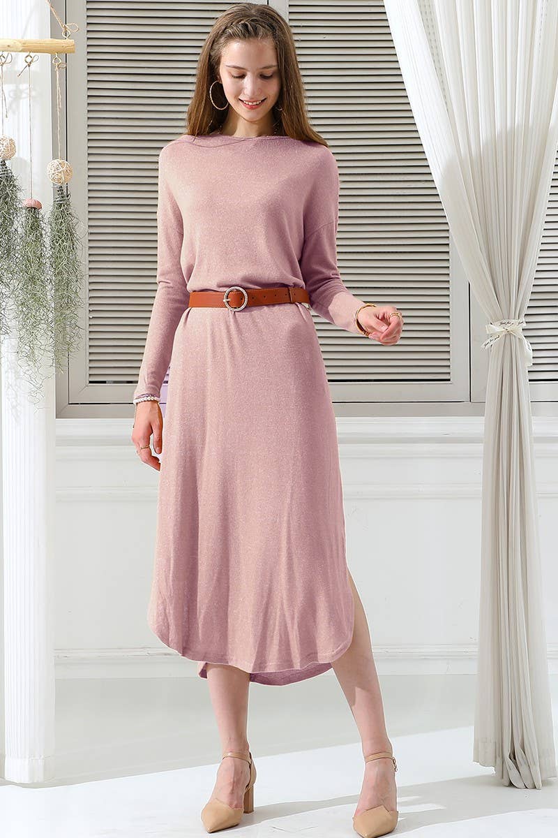CWDMD823-P_SOFT AND WARM R NECK SWEATER KNIT TUNIC DRESS