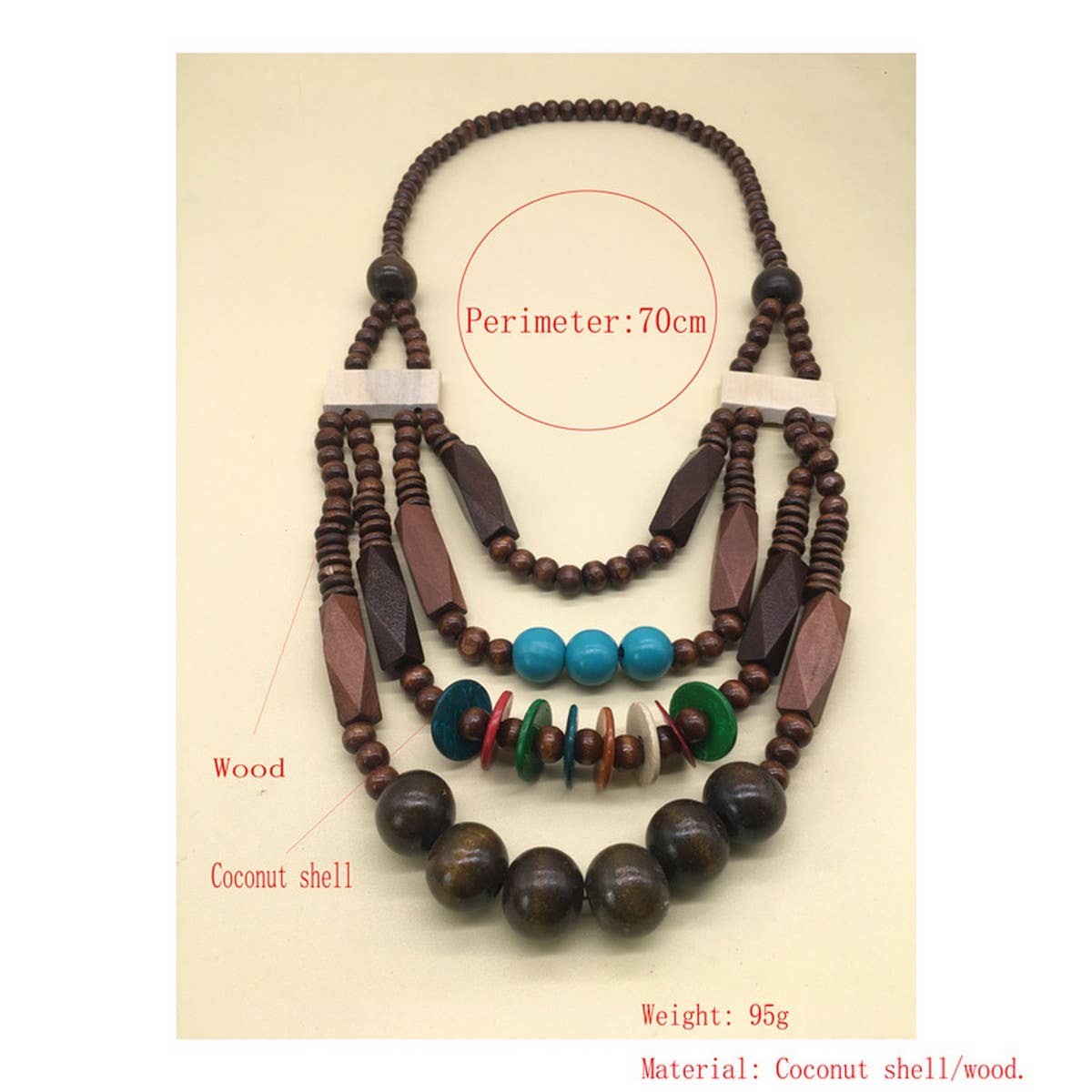 WOODEN BEADS MULTI-LAYER COCONUT SHELL NECKLACE_CWMM4575