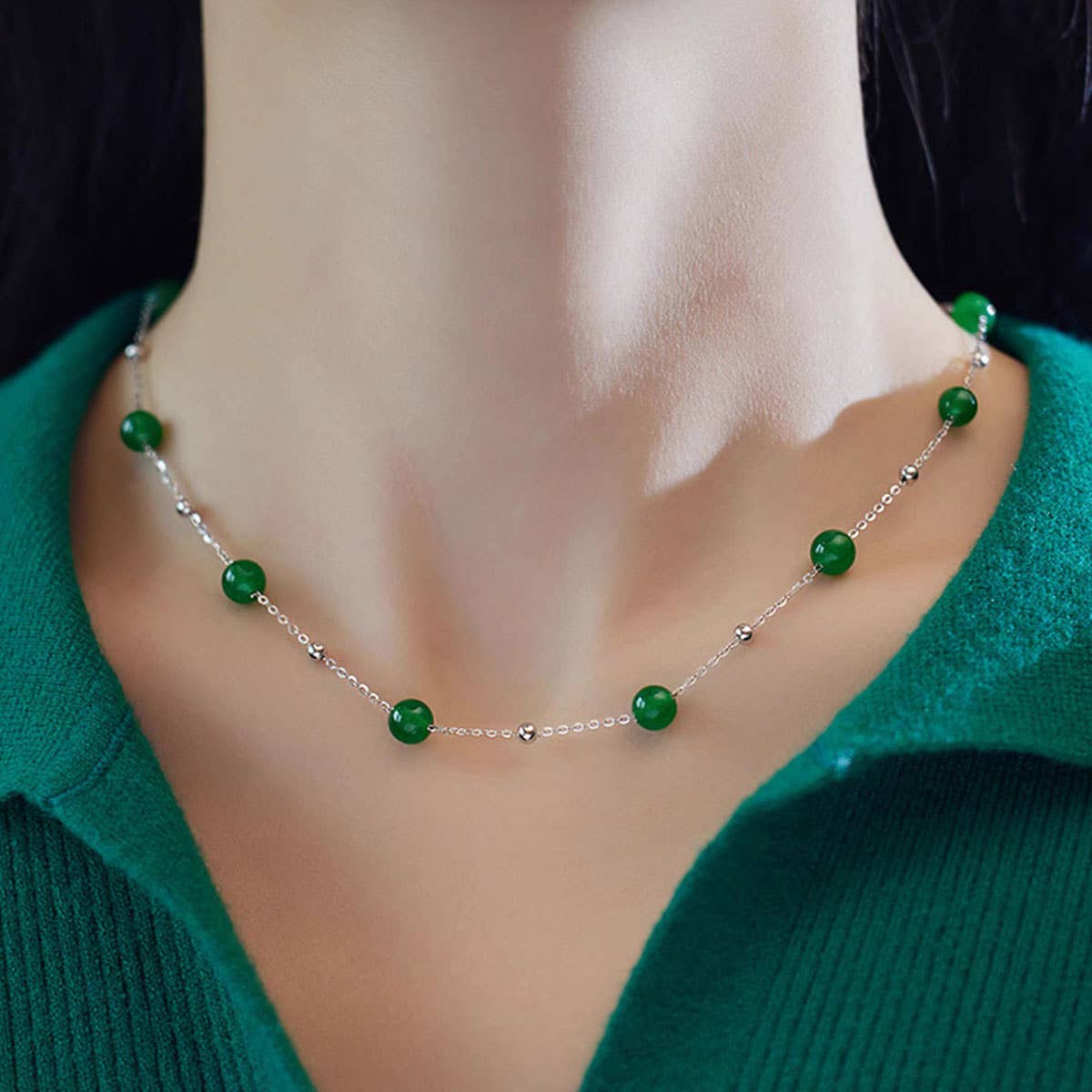 New Chinese-style green collarbone necklace