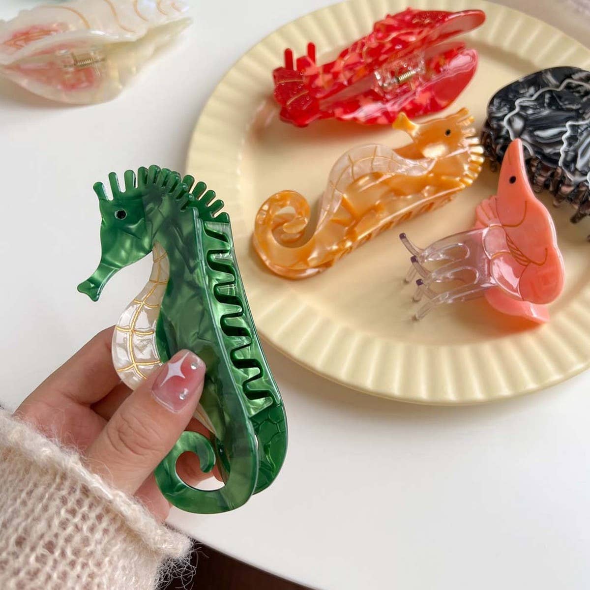 Sea Shell & Lobster Hair Claw, Ocean Animal Clip