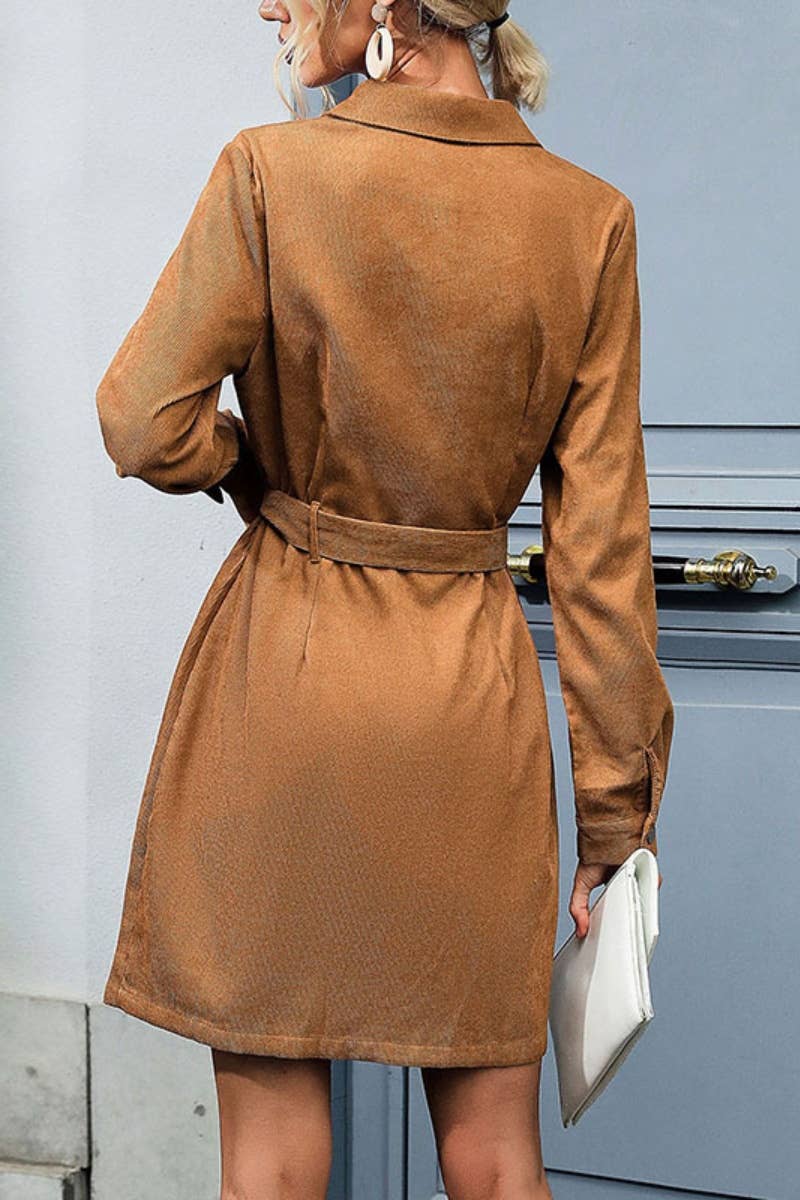 CWDSD6386_LONG-SLEEVED BUTTON-DOWN CORDUROY DRESS