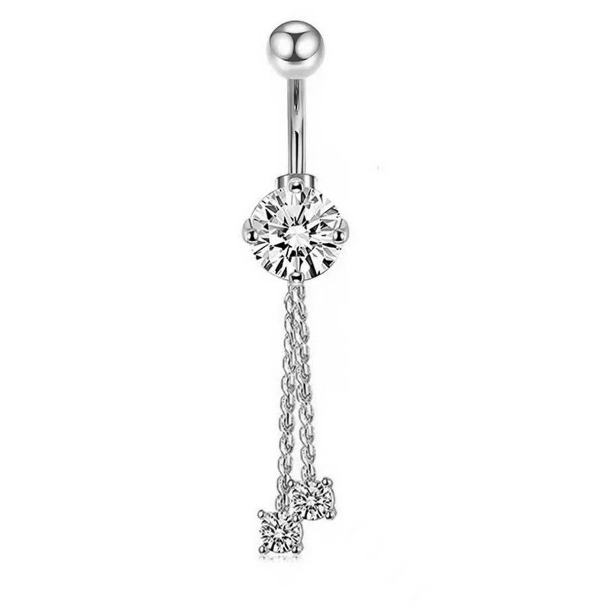 Long Chain CZ Belly Ring with Copper Piercing