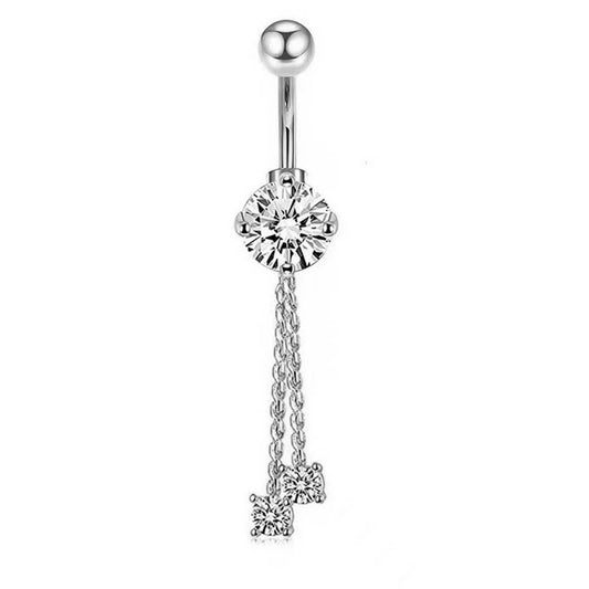 Long Chain CZ Belly Ring with Copper Piercing