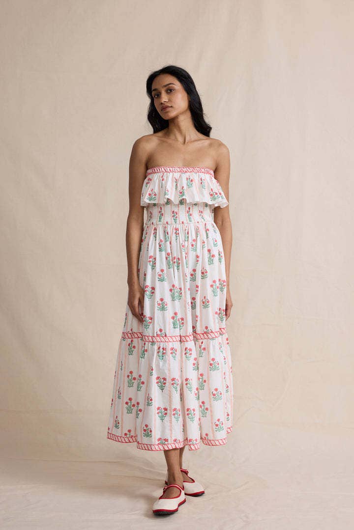 Elegant plant-printed wood ear dress