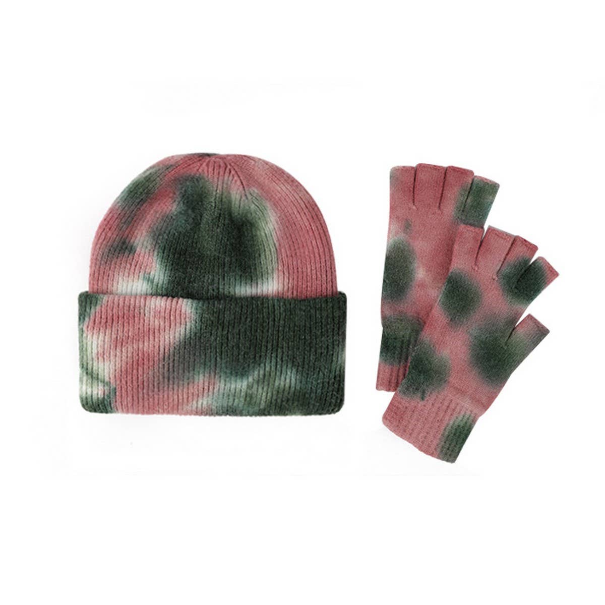 NEW WOOL TIE-DYE GLOVES AND HAT TWO-PIECE SET_CWMM2864