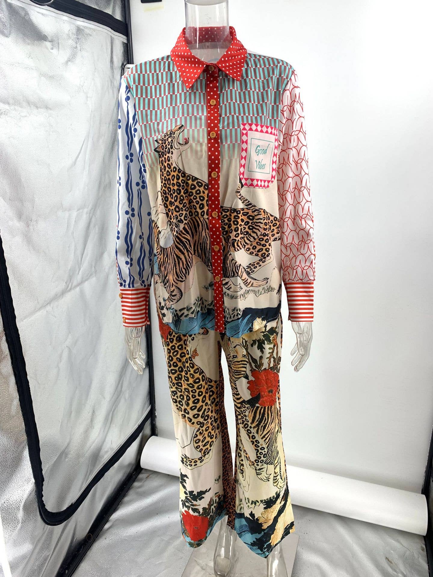 LEOPARD PRINT LONG SLEEVE SHIRT AND TROUSERS SUIT