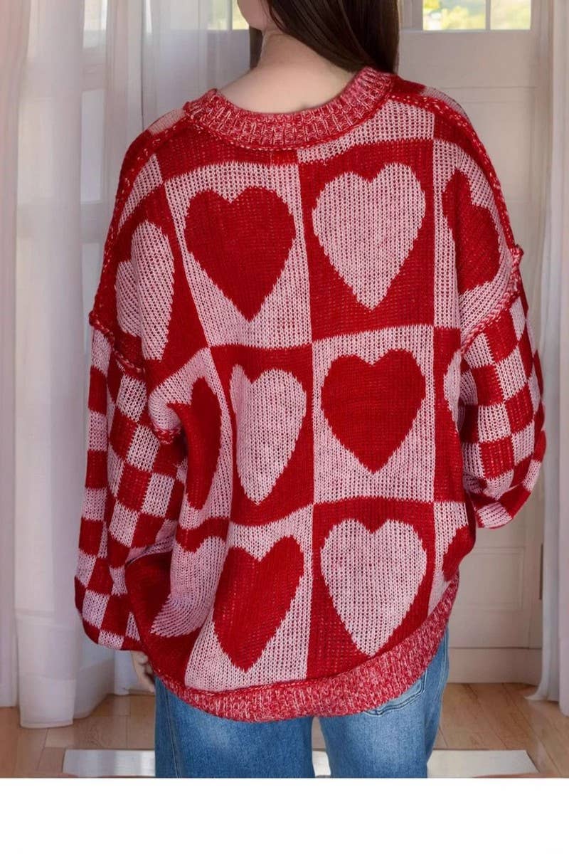CWOSWL07664_LOOSE CASUAL HEART-SHAPED MID-LENGTH SWEATER