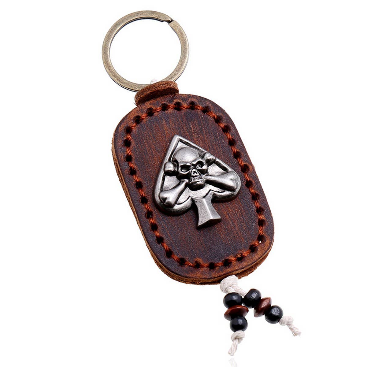 DOUBLE-SIDED SKULL VINTAGE LEATHER KEYCHAIN