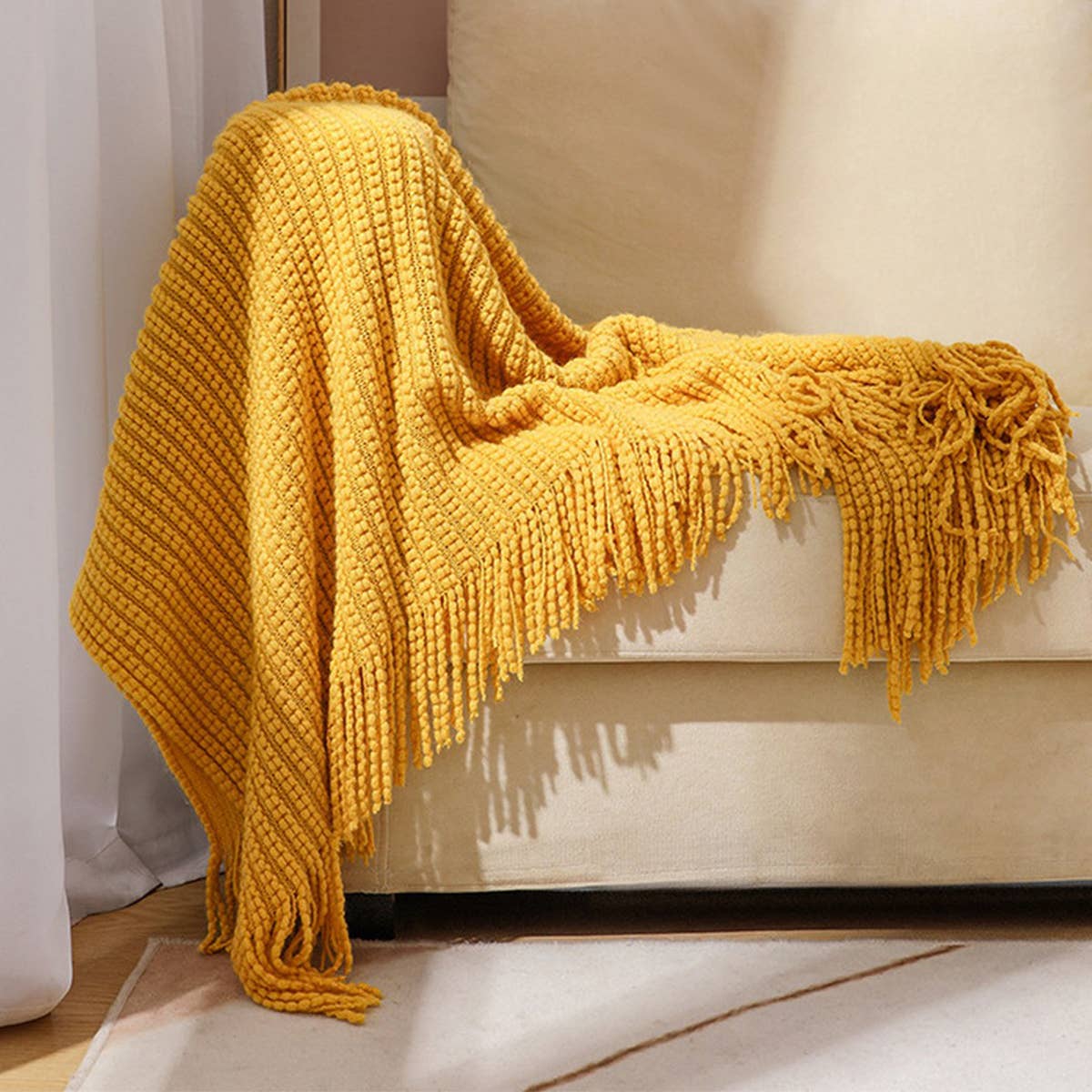 KNITTED SOFT WARM SOFA BLANKET BED END BLANKET