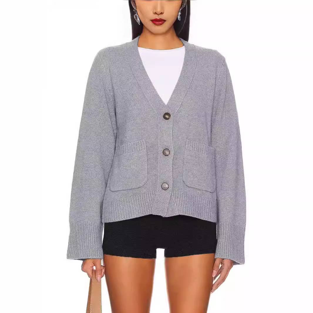 SOLID COLOR LONG-SLEEVED CASUAL CARDIGAN SWEATER