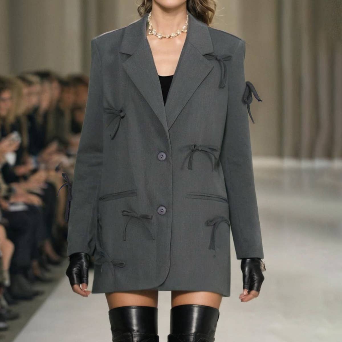 Bow Detail Blazer ??Slim Fit Comfy Spring Coat_CWOCO1236