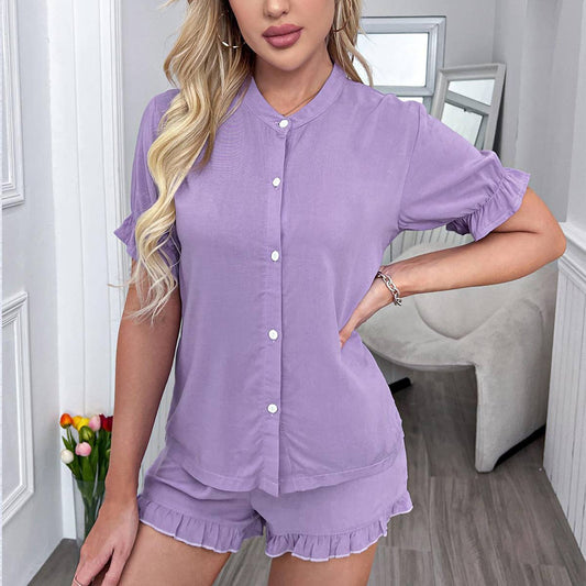 Two-piece ruffled shirt and shorts