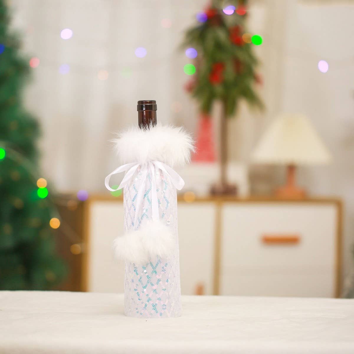CWMM9415_CHRISTMAS PLUSH WINE BOTTLE COVER TABLE DECORATION