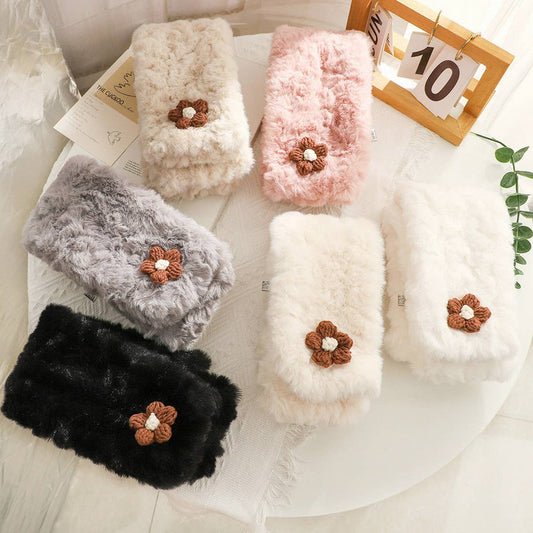 Brown Floral Fuzzy Scarf - Neck Wrap for Students_CWASC1251
