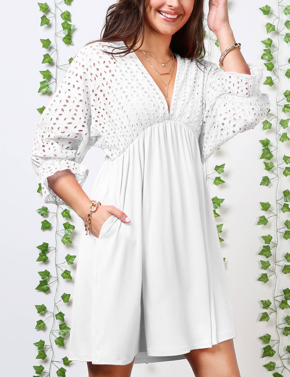 WOMEN DEEP V LOOSE SHORT DRESS_CWDSD10367