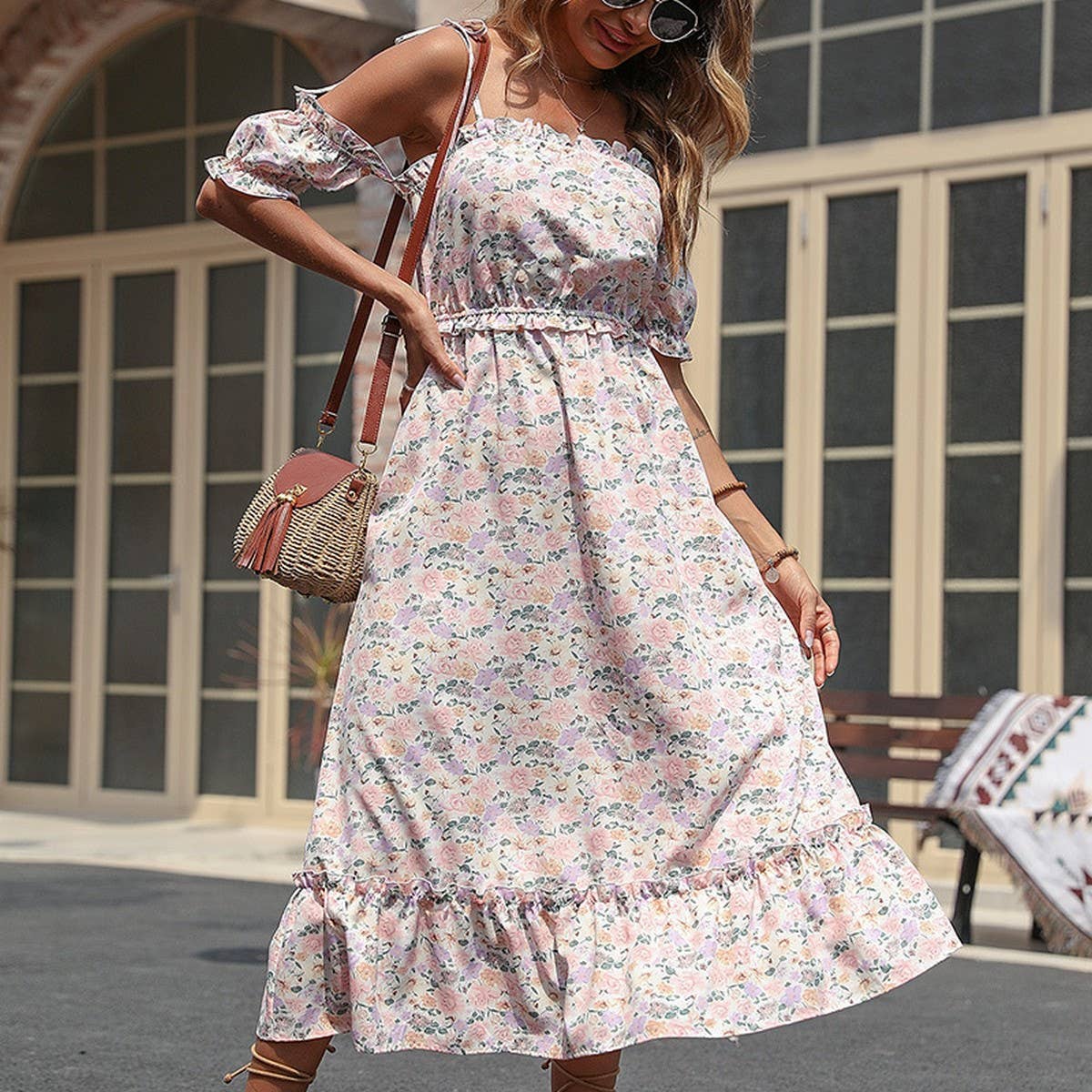 SUMMER FASHION SMALL FRESH FLORAL HALTER DRESS_CWDMD1378