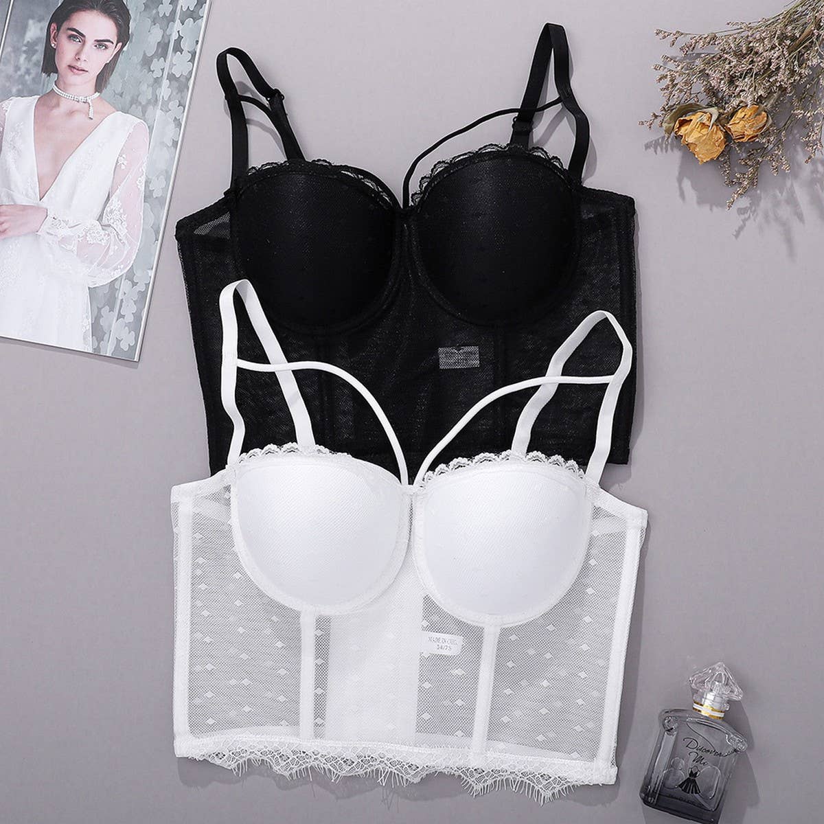 WOMEN'S THIN LACE MESH HERRINGBONE BRA
