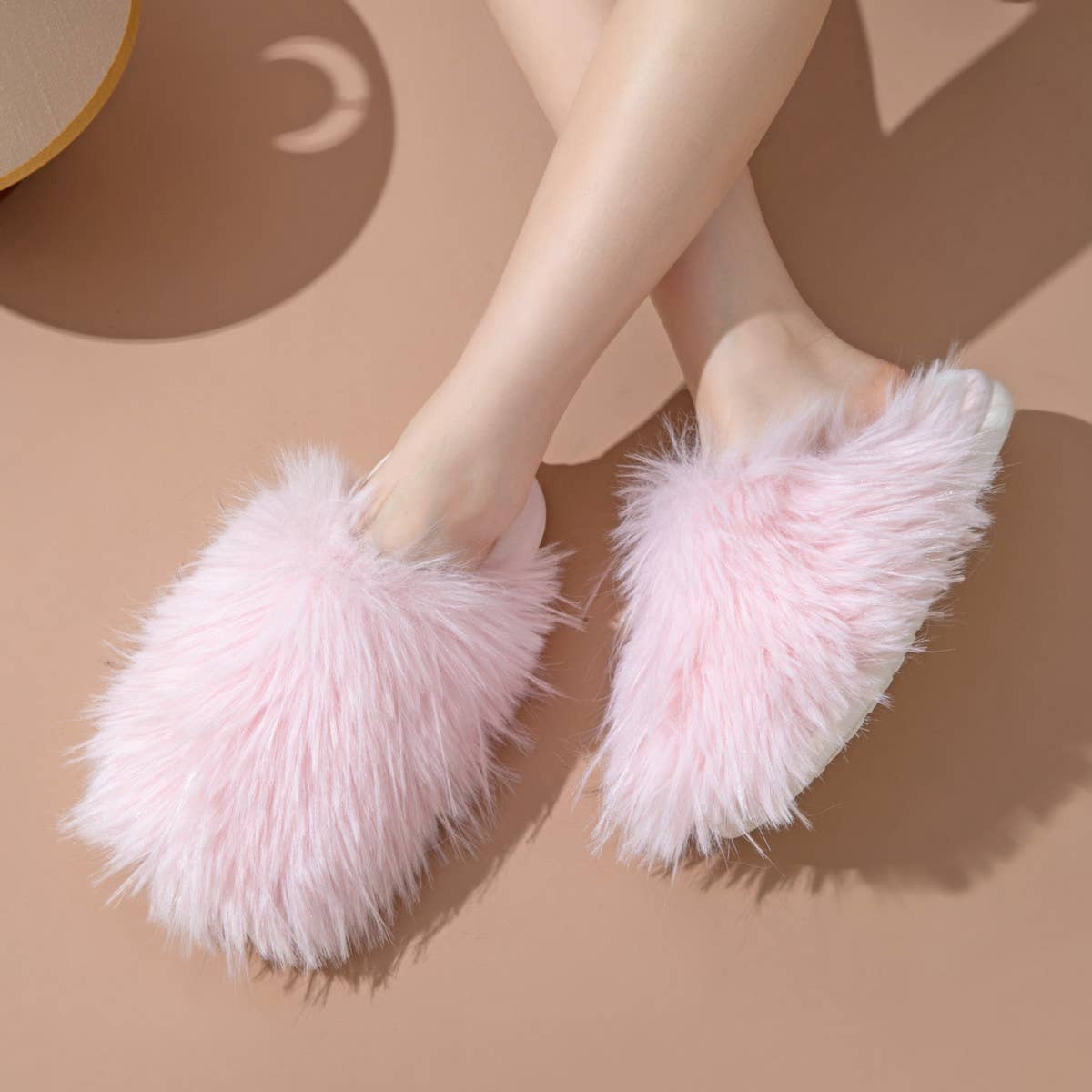 HOME FUR CAP TOE CANDY COLOR COTTON SLIPPERS
