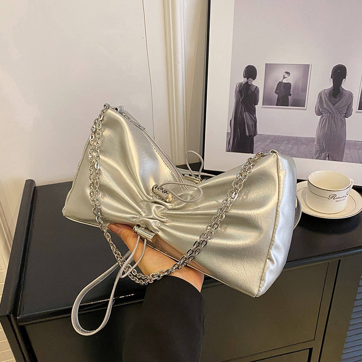 CHAIN PLEATED BAG VERSATILE SHOULDER BAG_CWAB2088