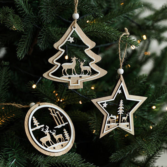 Wooden Hollow Reindeer Tree Hanging Decoration_CWMM9753