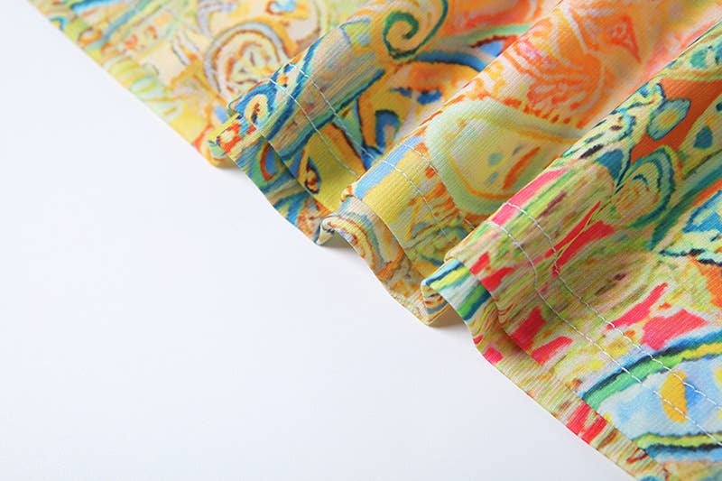 Three-piece set of printed top skirt underpants