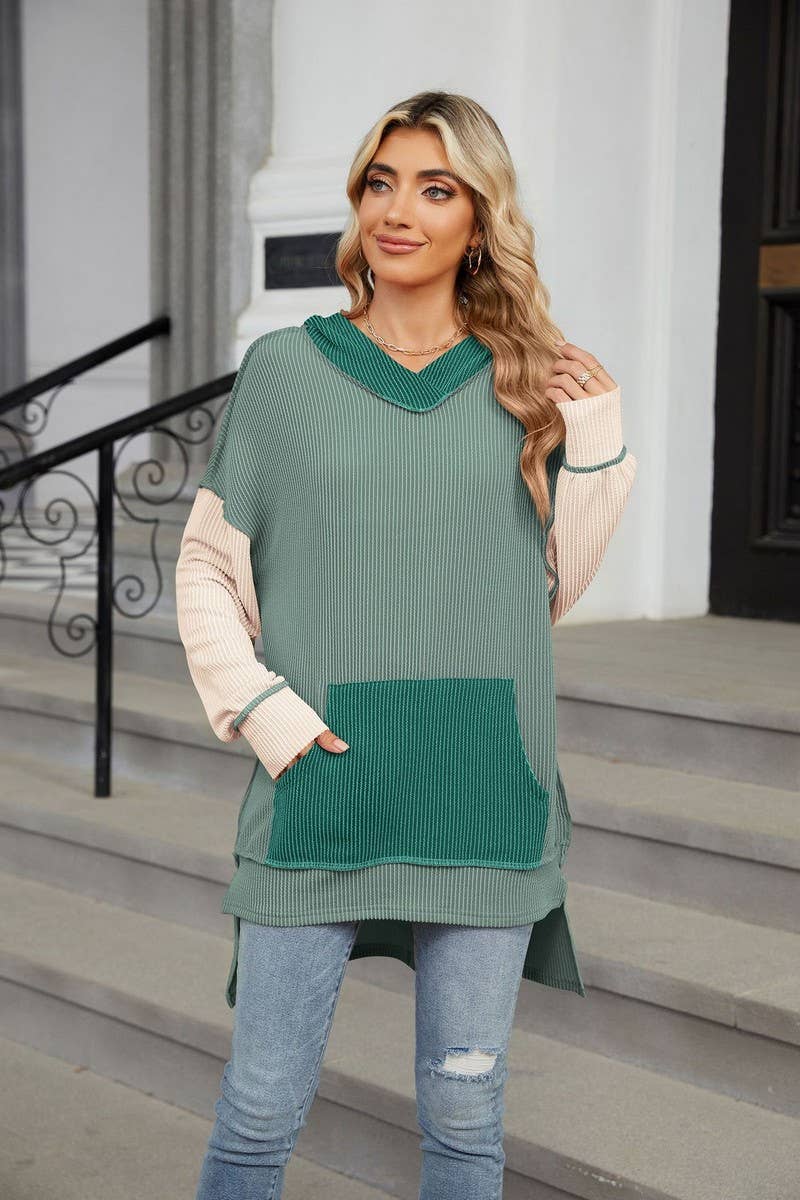 CWOHOL1111_AUTUMN AND WINTER COLOR MATCHING IRREGULAR HOODIE