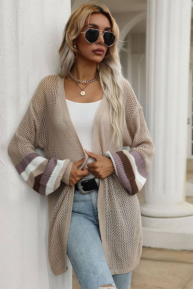 Cwoswl2176_Midi-Length Contrast Crochet Cardigan