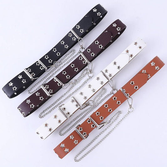 CWABE0895_FASHION CHAIN HOT STYLE STAR EYE BUCKLE WIDE BELT