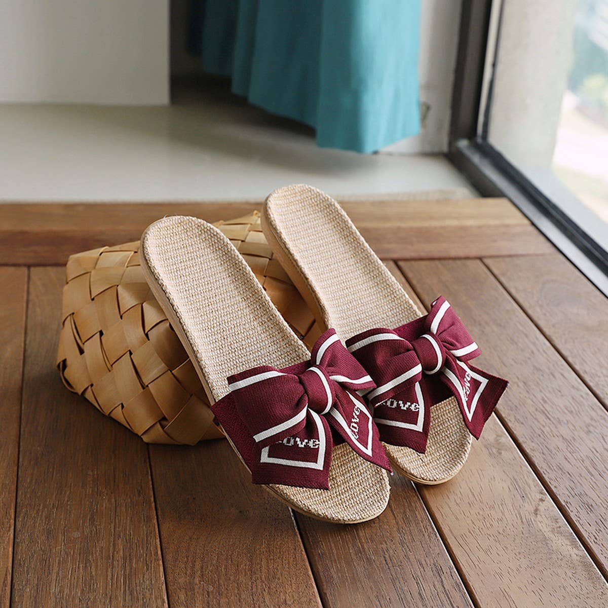 Linen Bow Slippers with Soft Anti-Slip Sole