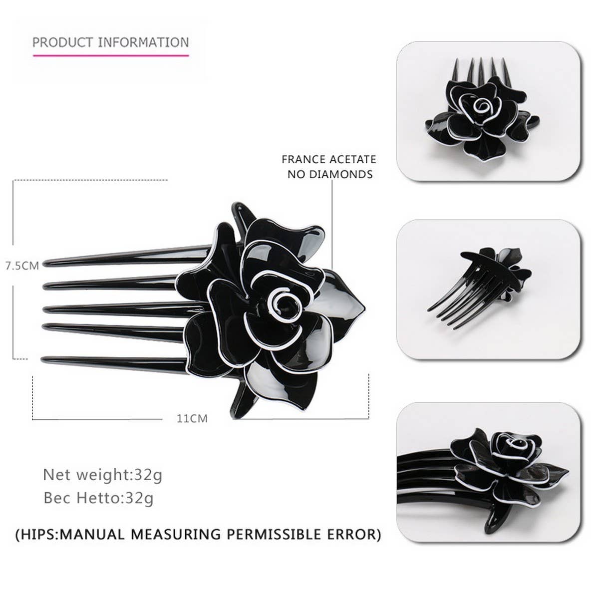 ACRYLIC HAIR ACCESSORIES MULTI-TOOTH COMB HAIRPIN_CWAHA4200