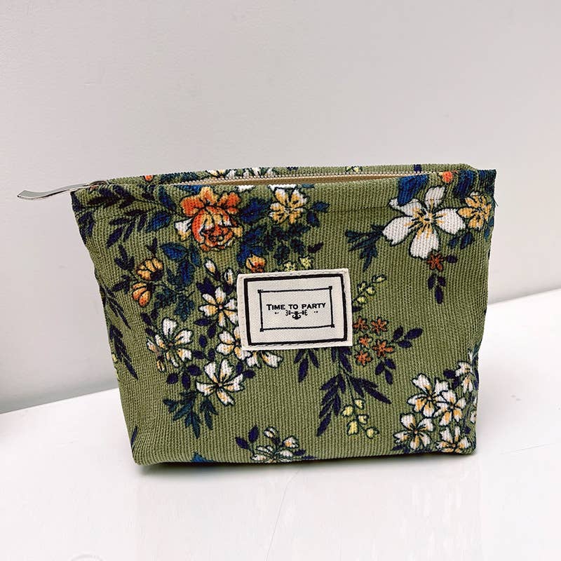 CORDUROY FLOWER PATTERN ZIPPER MAKEUP BAG_CWAB1219
