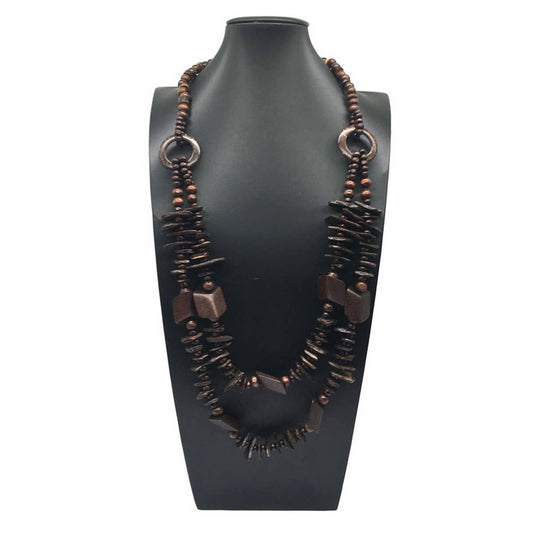 BOHEMIAN COCONUT SHELL FRAGMENT BEADED NECKLACE_CWMM4576