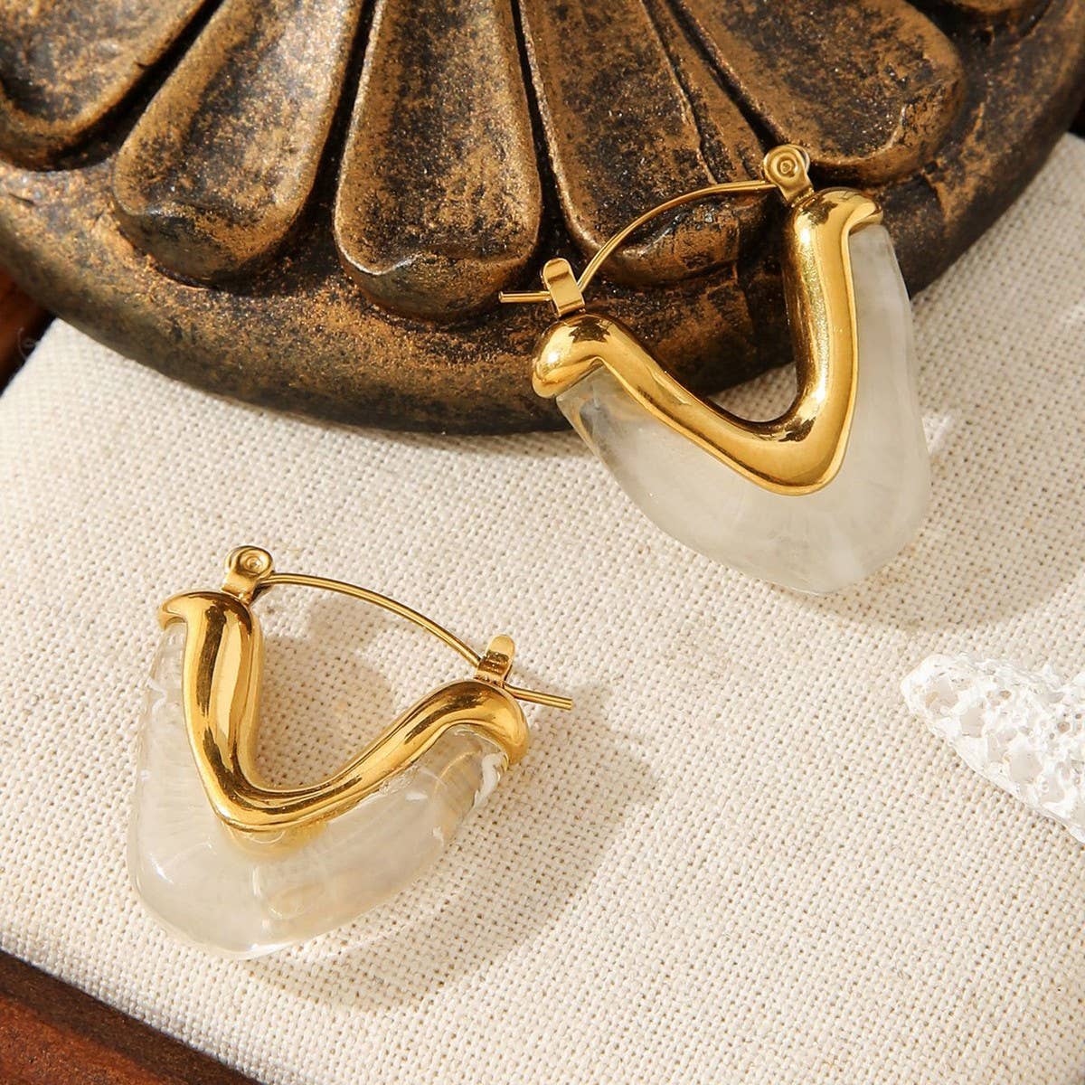 TRIANGLE GEOMETRIC STAINLESS STEEL 18KGOLD EARRINGS