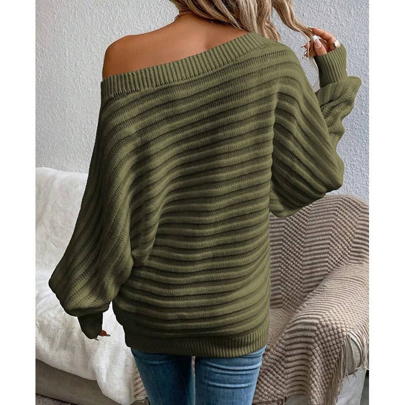 Three-dimensional stripe one-neck sweater
