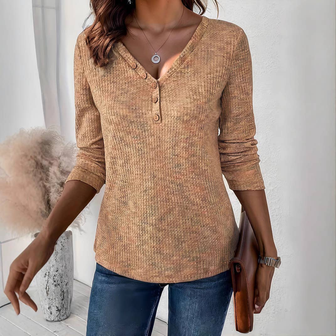 WOMEN'S LONG SLEEVE V-NECK SOLID COLOR T-SHIRT