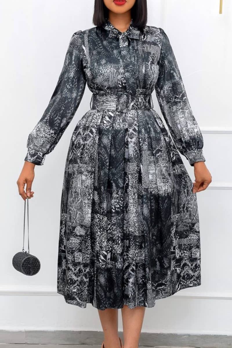 CWDMD3909_AUTUMN PRINT HIGH-WAISTED LONG-SLEEVED DRESS LONG