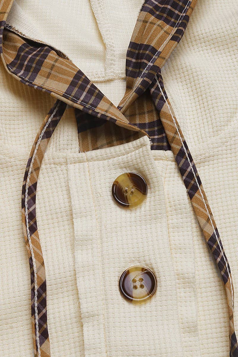 CWOHOL0687_PANELED CHECK LONG SLEEVE HOODIE