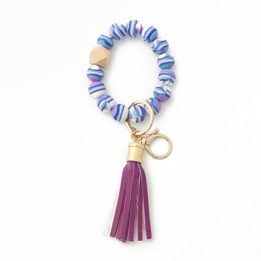 Colorful Silicone Bead Bracelet with Wood Keychain_CWAB5103