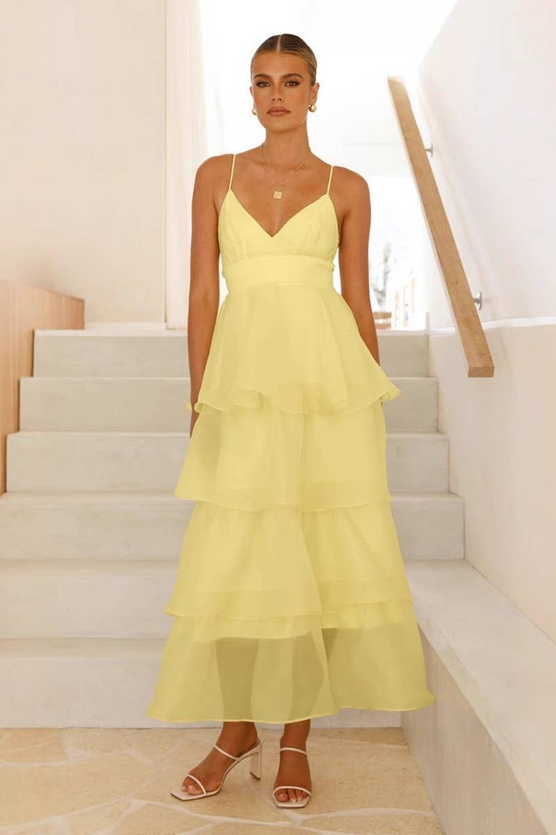 CWDHL1070_BACKLESS SUSPENDER PLEATED DRESS SLIM FIT DRESS