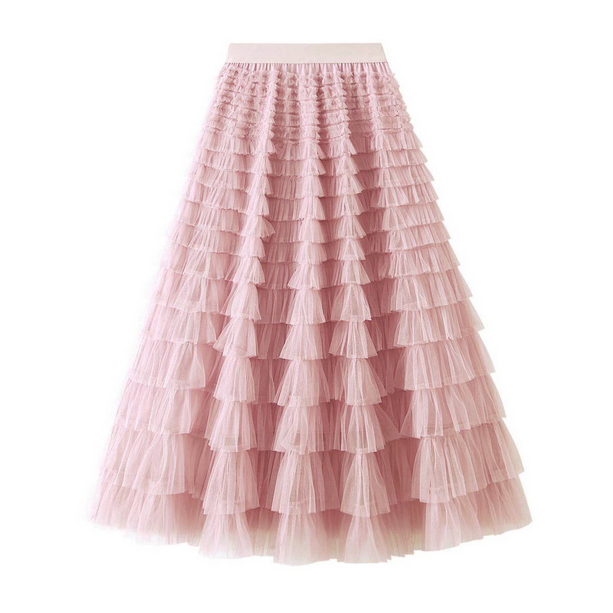 White Tulle Tiered Pleated A-Line Maxi Skirt