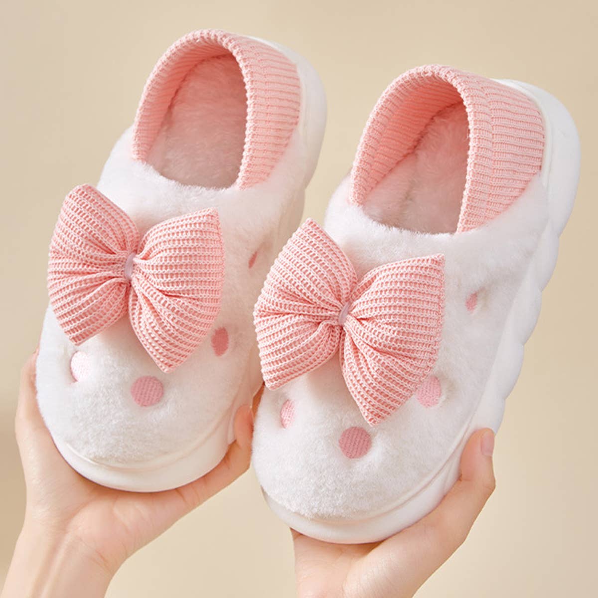 BOW DECOR MINIMALIST FLUFFY BEDROOM SLIPPERS_CWSHS0238