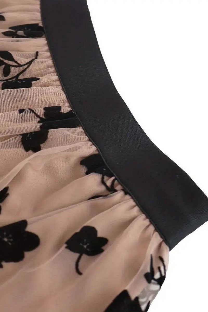 CWBSS0193_FLOCKING MESH FLOWER SKIRT
