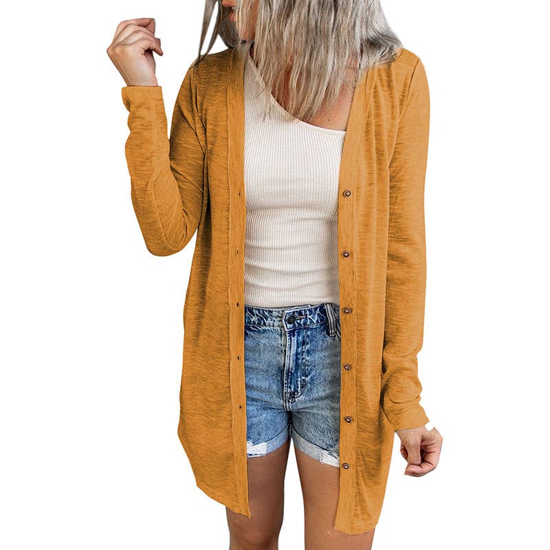 SOLID COLOR SINGLE-BREASTED MID-LENGTH CARDIGAN