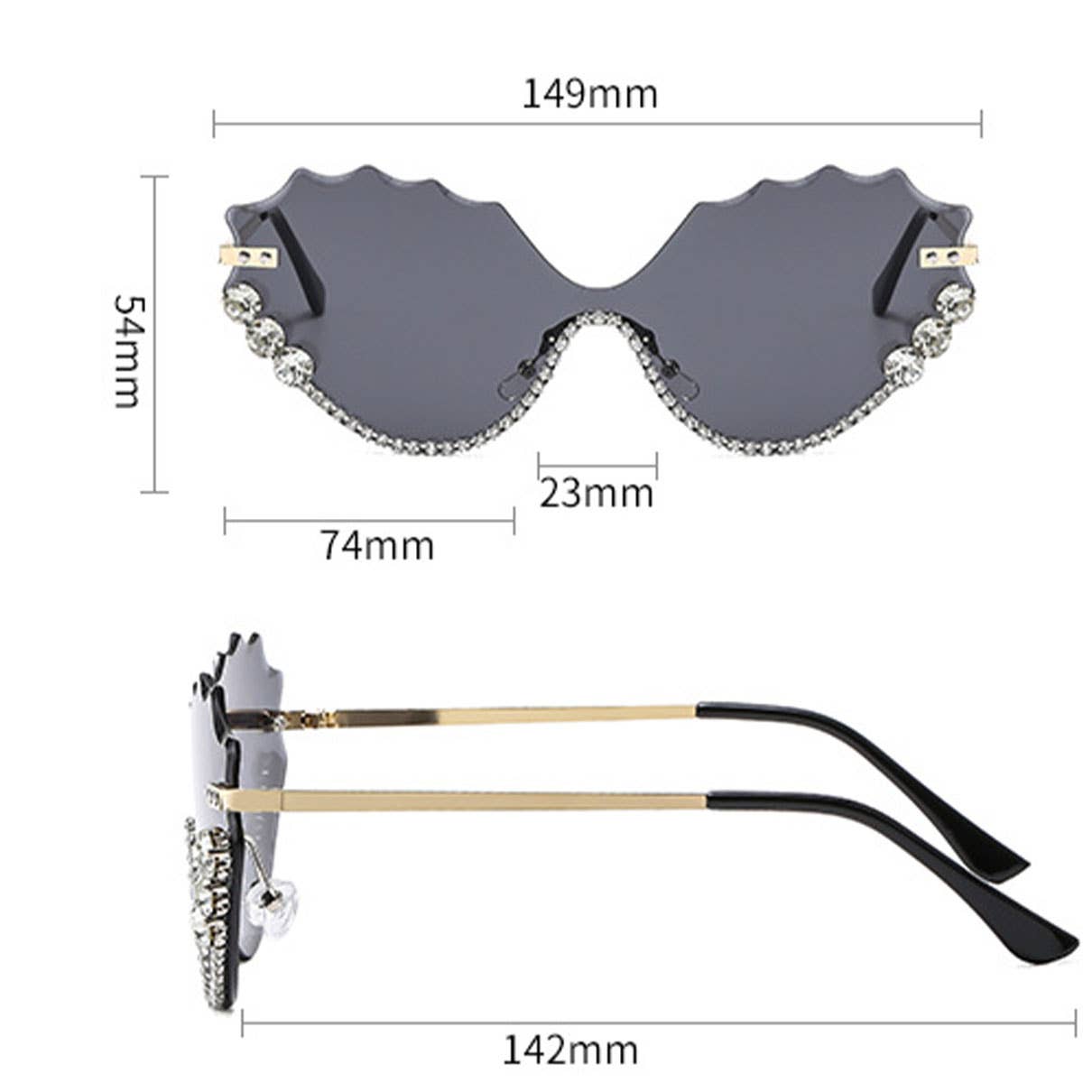 Half Frame Wing Cutout Rhinestone Sunglasses