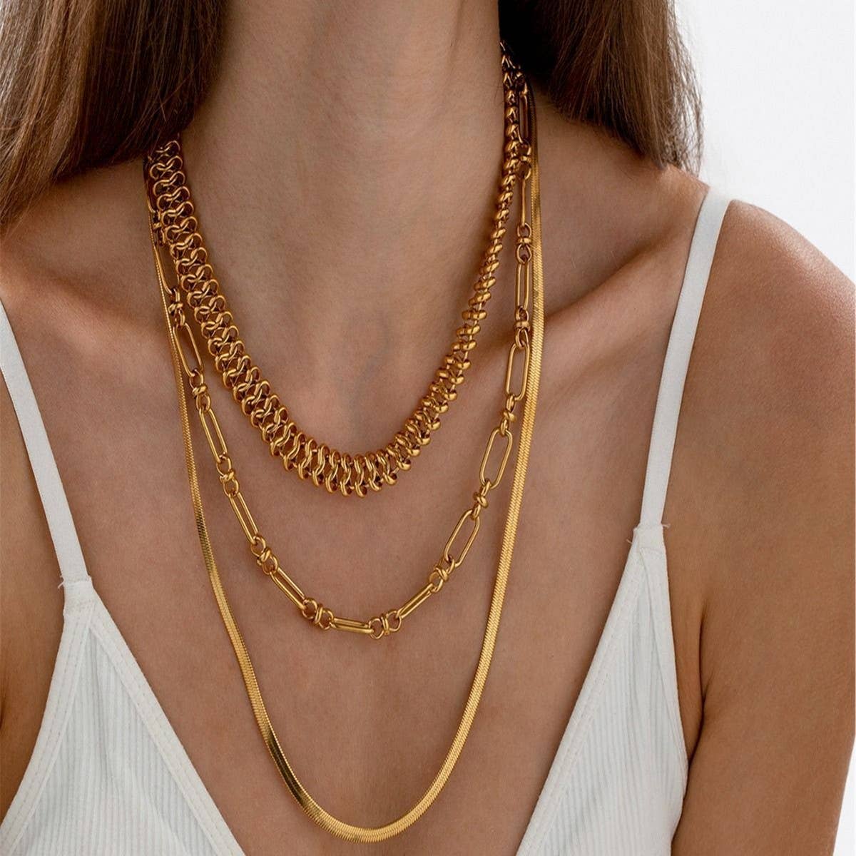 18K GOLD PLATED MULTI-LAYER OVAL GOLD BEAD NECKLACE_CWMM3633