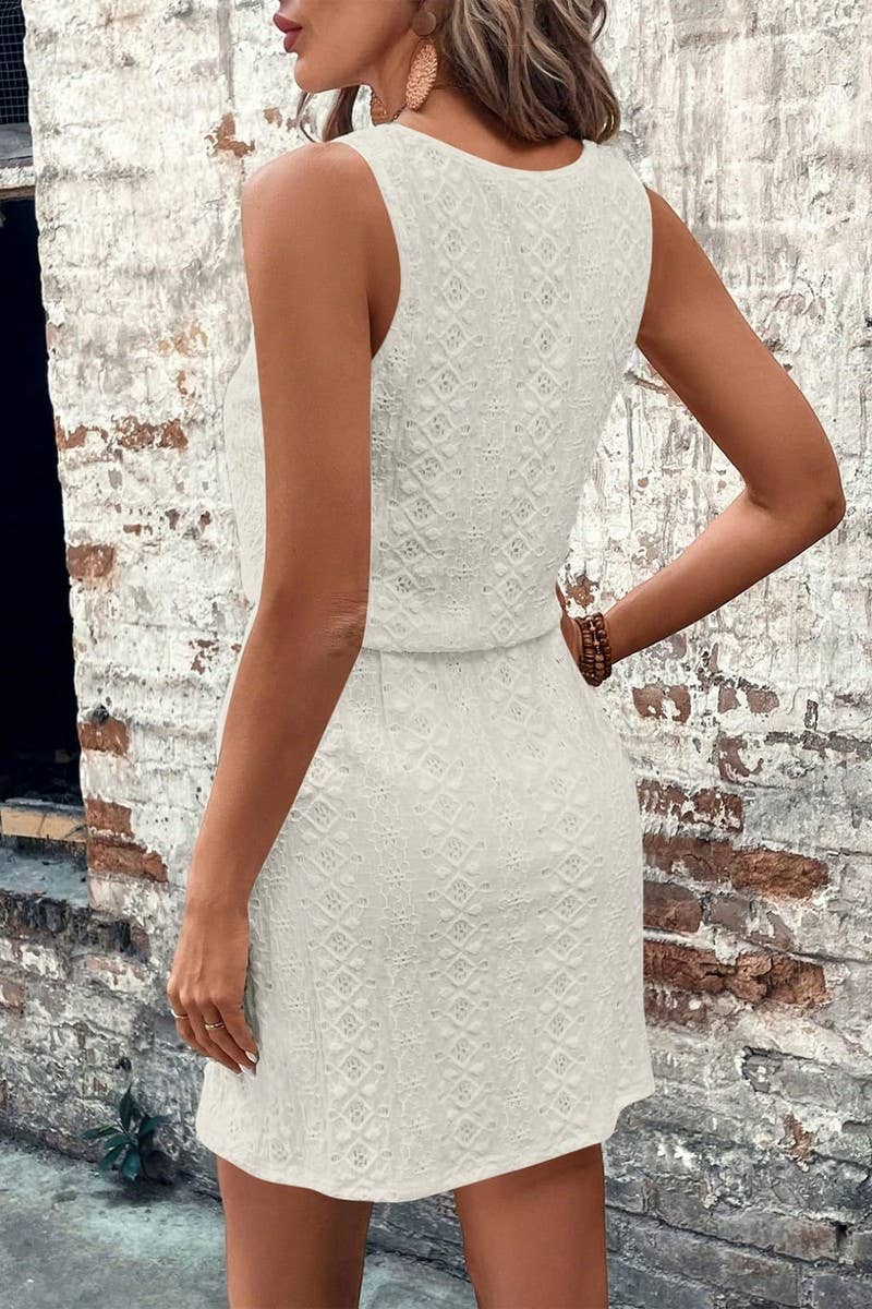 CWDMD4645_SQUARE NECK DRAWSTRING SLEEVELESS DRESS