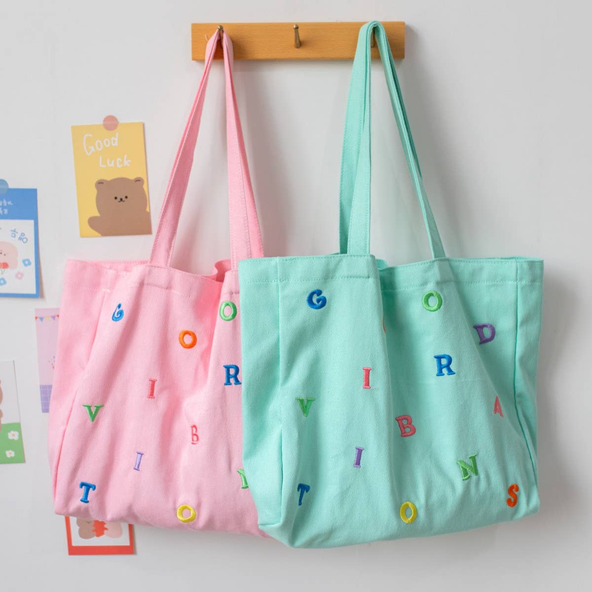 Embroidered Letter Canvas Tote Bag for Women_CWAB5623