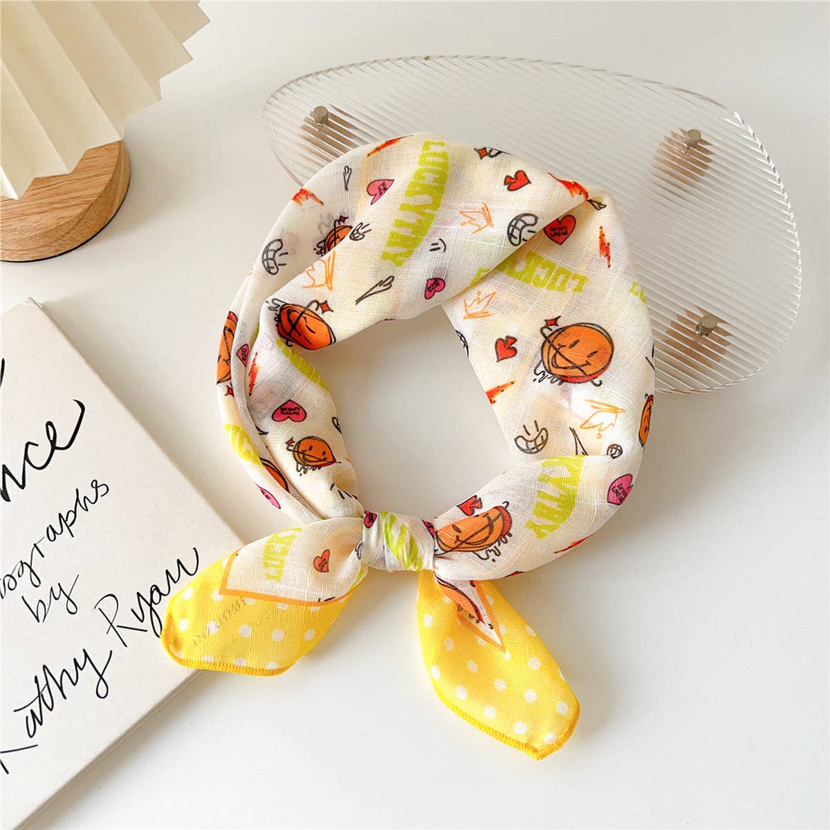 Cotton Linen Floral Square Scarf for Women