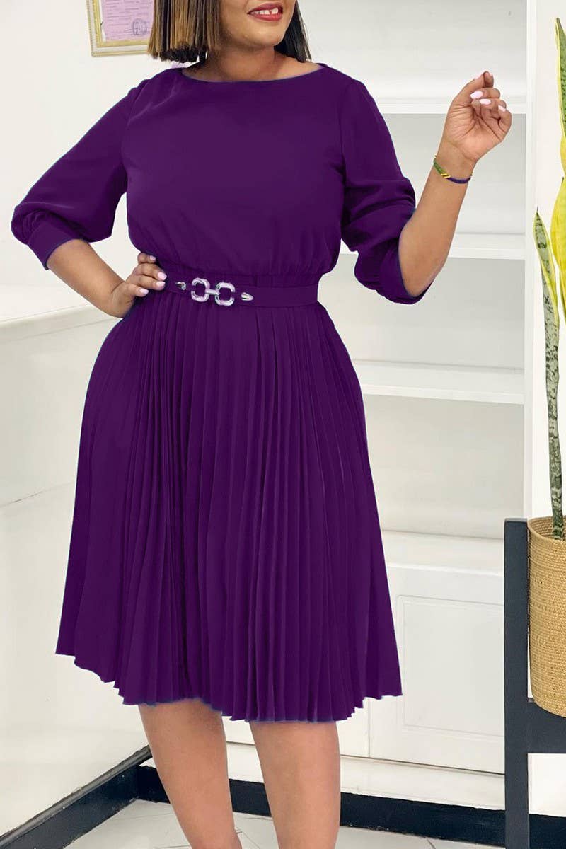 CWDMD01270_2025 ELEGANT PLEATED ROUND NECK MIDI DRESS